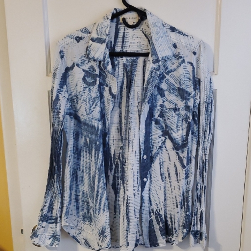 Cloth & Stone Indigo and White Button Down Shirt